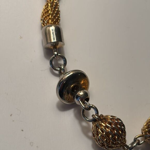 Vintage Gold Tone Chain with Twisted Mesh Rope and Mesh Beads 26” - Picture 4 of 8